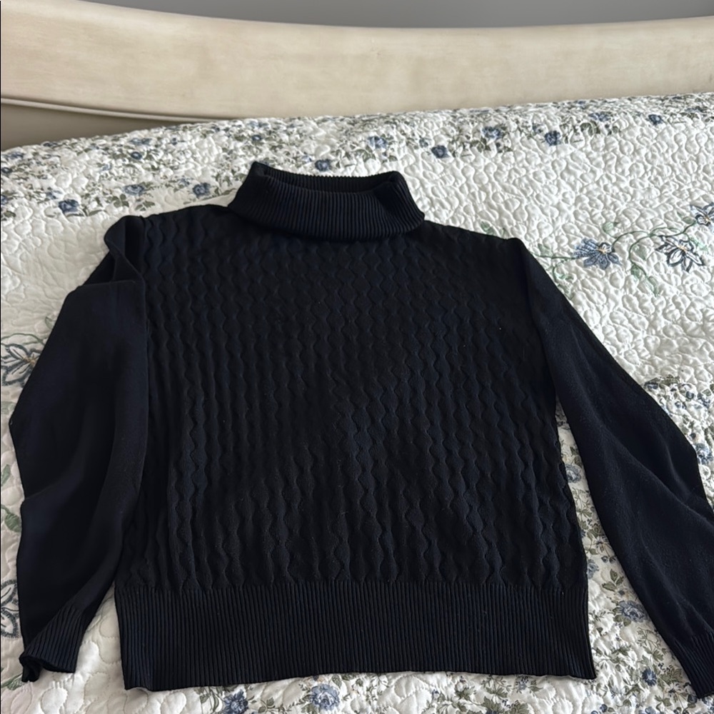 Chunky Black Ribbed Cowl Turtleneck Sweater